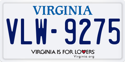 VA license plate VLW9275