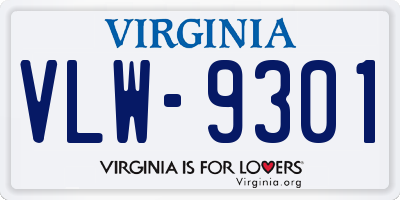 VA license plate VLW9301