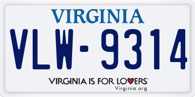 VA license plate VLW9314