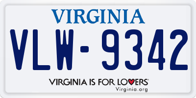 VA license plate VLW9342