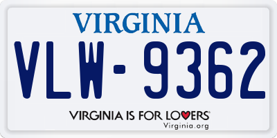 VA license plate VLW9362