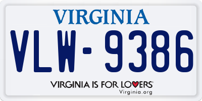 VA license plate VLW9386