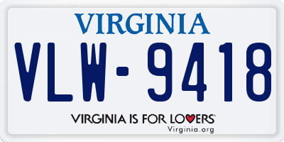 VA license plate VLW9418