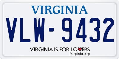 VA license plate VLW9432