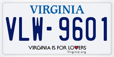 VA license plate VLW9601