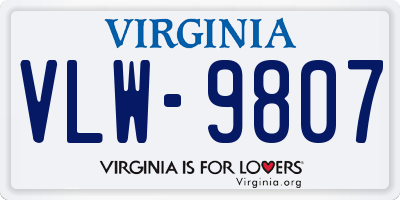 VA license plate VLW9807