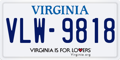 VA license plate VLW9818