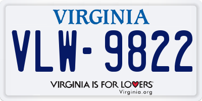 VA license plate VLW9822