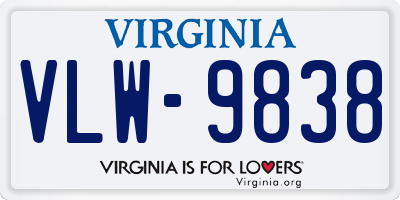 VA license plate VLW9838