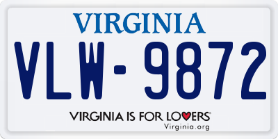 VA license plate VLW9872