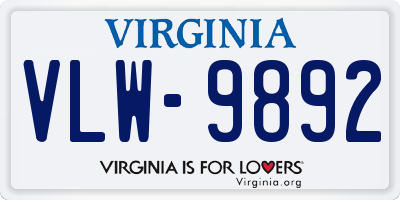 VA license plate VLW9892