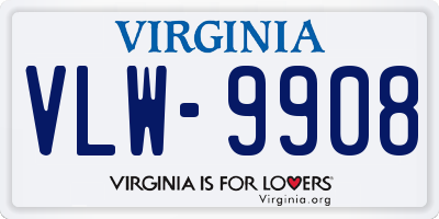 VA license plate VLW9908