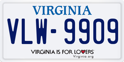 VA license plate VLW9909