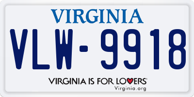 VA license plate VLW9918