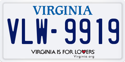 VA license plate VLW9919