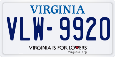 VA license plate VLW9920