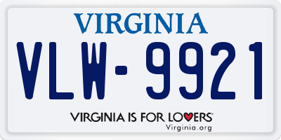 VA license plate VLW9921