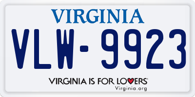 VA license plate VLW9923