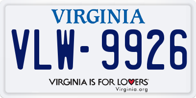 VA license plate VLW9926