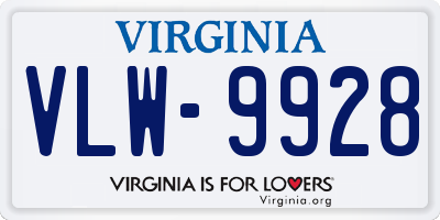 VA license plate VLW9928