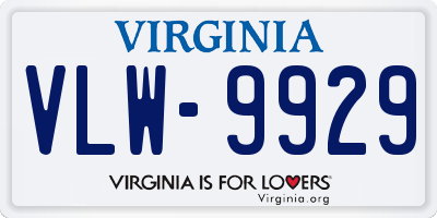 VA license plate VLW9929