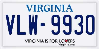 VA license plate VLW9930