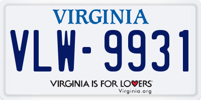 VA license plate VLW9931