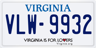 VA license plate VLW9932