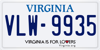 VA license plate VLW9935