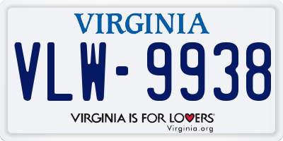 VA license plate VLW9938