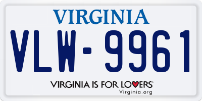 VA license plate VLW9961