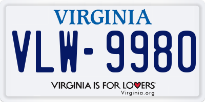 VA license plate VLW9980