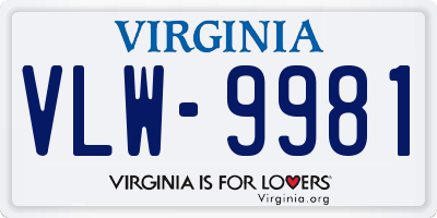 VA license plate VLW9981