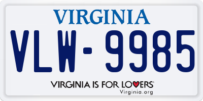 VA license plate VLW9985