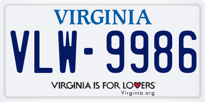 VA license plate VLW9986