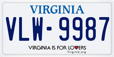 VA license plate VLW9987