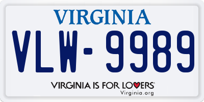 VA license plate VLW9989