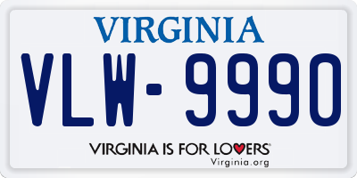 VA license plate VLW9990