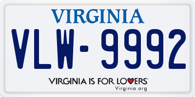 VA license plate VLW9992