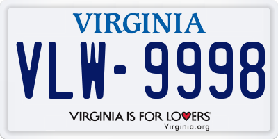 VA license plate VLW9998