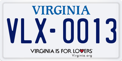 VA license plate VLX0013