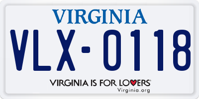 VA license plate VLX0118