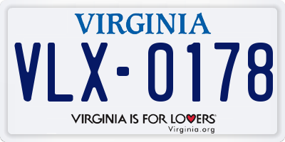 VA license plate VLX0178