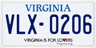 VA license plate VLX0206