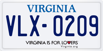 VA license plate VLX0209