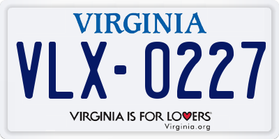 VA license plate VLX0227