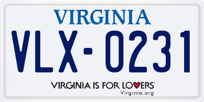 VA license plate VLX0231