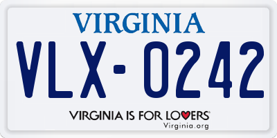 VA license plate VLX0242