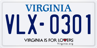 VA license plate VLX0301