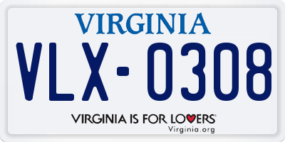 VA license plate VLX0308